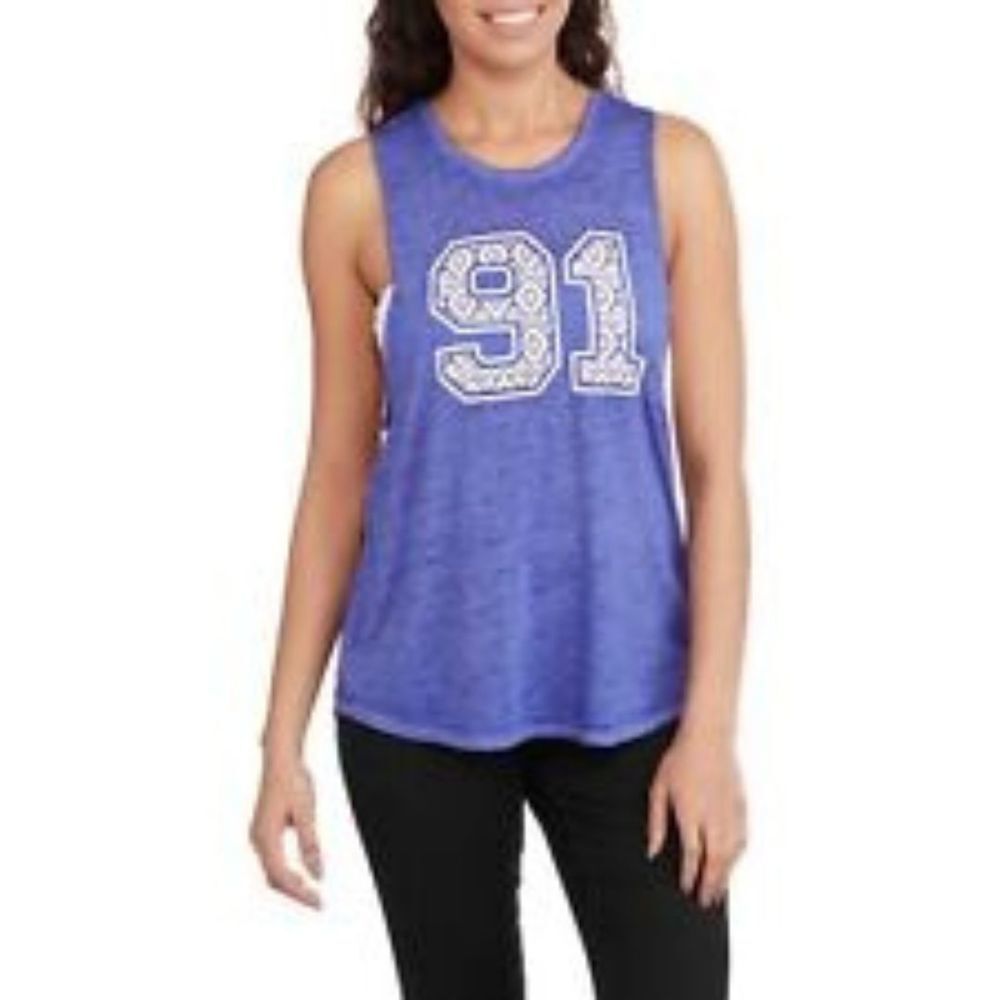 No Boundaries Blue Burnout Muscle Tank Top Graphic 91 Tribal Print Sleeveless S